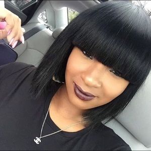 Wig 100% human hair black bob with bang